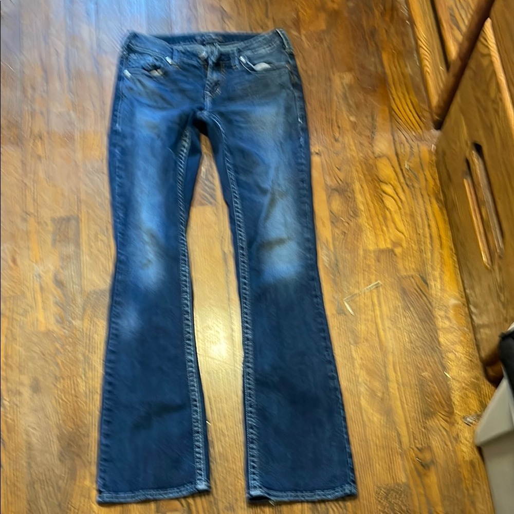 Blue Flare Wide Leg Jeans with Faded Details